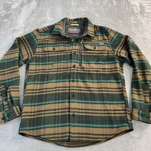 Eddie Bauer Shirt‎ Mens Large Green Striped Long Sleeve Flannel Mountain Ops